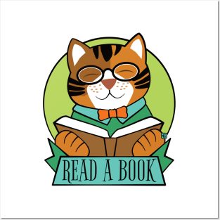 Tiger Cat Read a Book Posters and Art